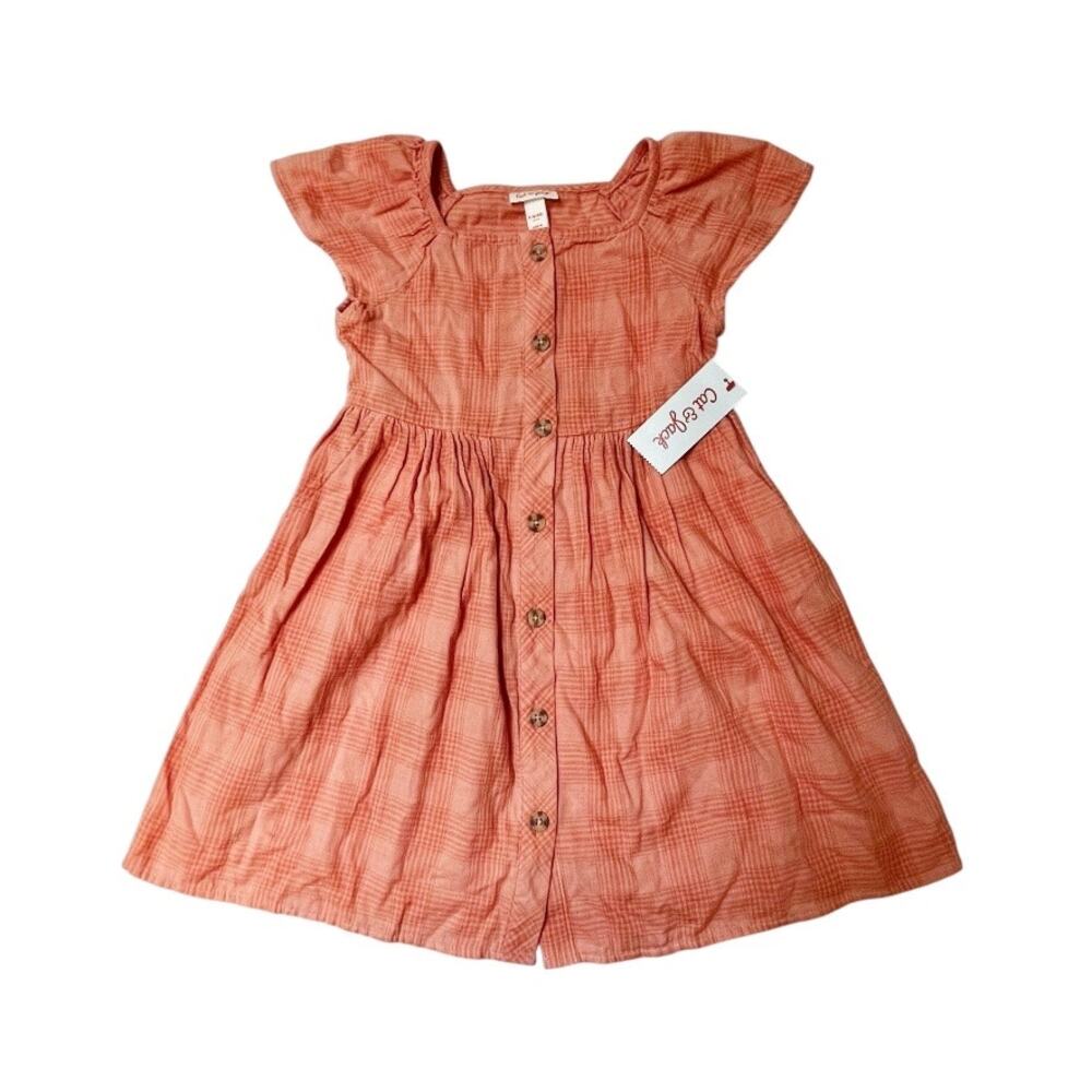 NWT Cat & Jack Rose Plaid Button Front Dress Size 6